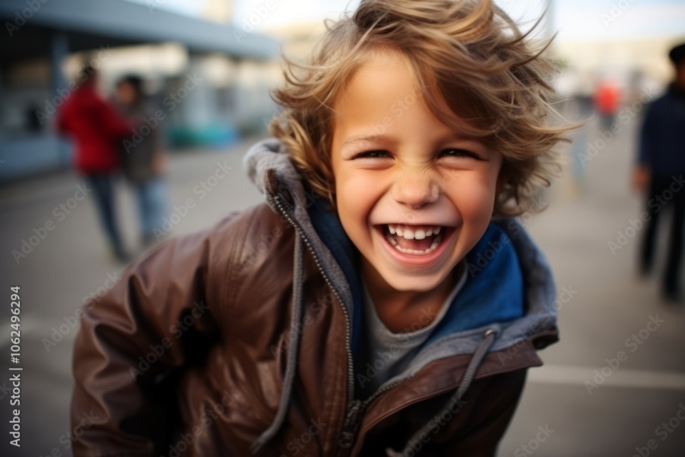 Portrait of a cute little boy laughing in an urban environment. Portrait of a cute little boy laughing in an urban environment.