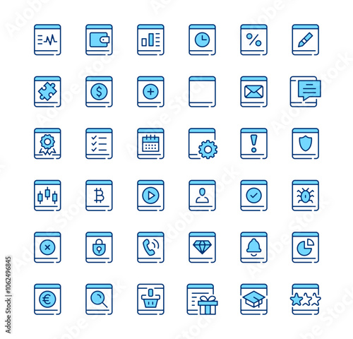 Tablet icons. Outline symbols. Vector blue line icons set