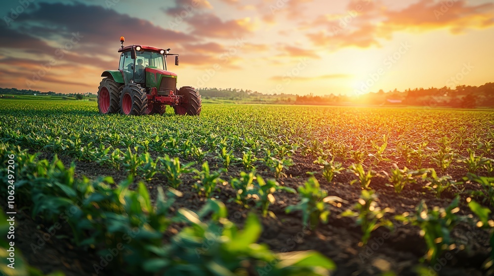 Tractor on a Vibrant Field at Sunset Tractor on a Vibrant Field at Sunset