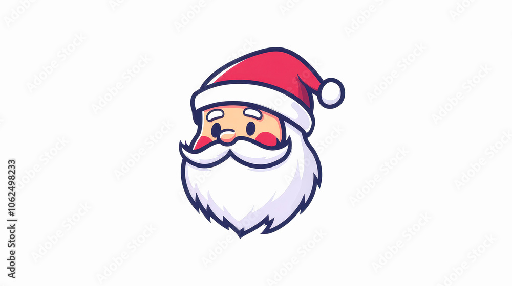 Cartoon Santa Claus face with red cap and fluffy beard, white isolate background. Cartoon Santa Claus face with red cap and fluffy beard, white isolate background.