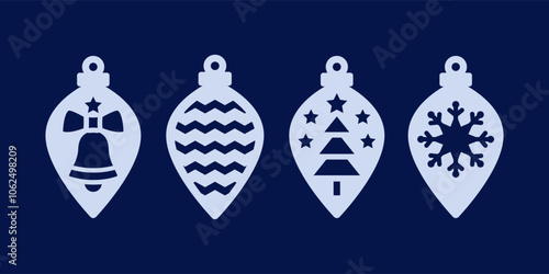 Christmas designs for earrings, pendant or keychain. Jewelry cutting template. Laser cut with leather, wood or metal. Vector stencils of beautiful hanging bijouterie