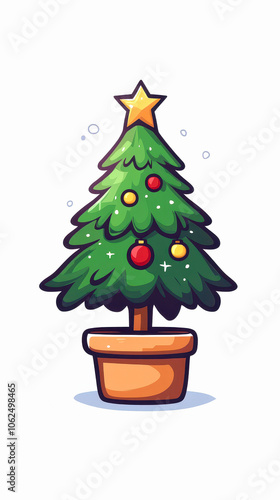 Colorful Christmas tree with decorations, white isolate background.