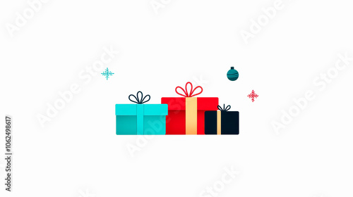 Colorful gift boxes with bows on a white isolated background. photo