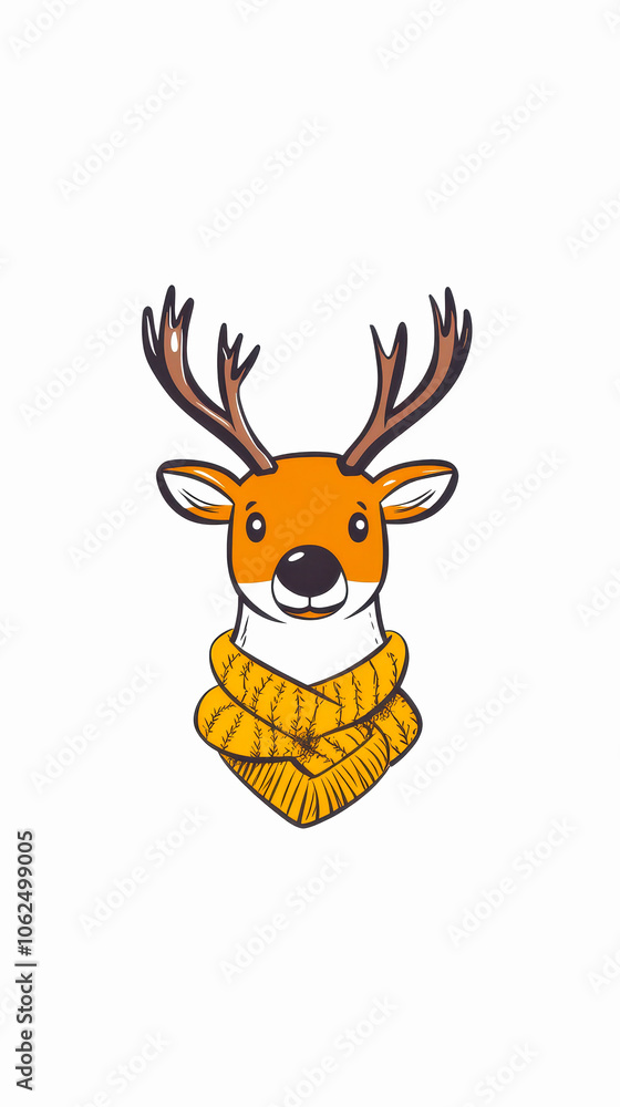 Cute deer wearing a yellow scarf on a white isolated background. Cute deer wearing a yellow scarf on a white isolated background.
