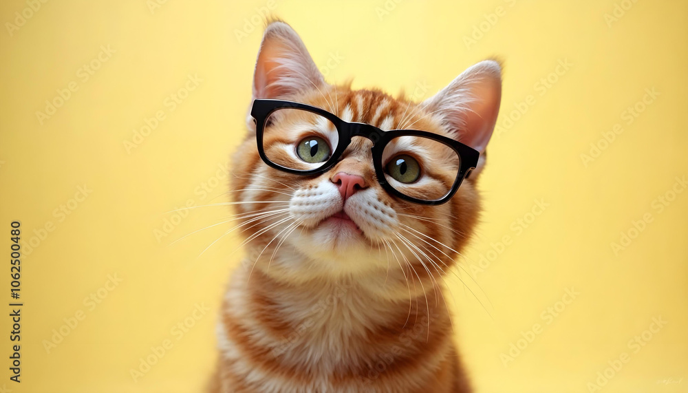 Funny Cat Photo with Nerd Oversized Glasses Funny Cat Photo with Nerd Oversized Glasses
