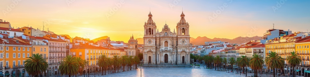 Obraz premium Stunning Prague Old Town Square at Sunrise with Historic Church of Saint Nicholas, Vibrant Architecture, Charming Cobblestone Streets, and Captivating Cityscape Views