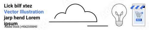 Cloud, horizontal line, light bulb and shopping cart icon. Ideal for tech startups, eCommerce, digital marketing, innovation workshops, online learning, business consultancy, and creative agencies