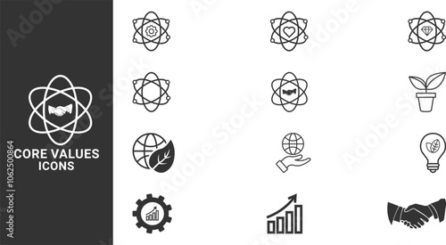 Core Values icons set.  Innovation, integrity, customers motivation collection. Vector illustration.