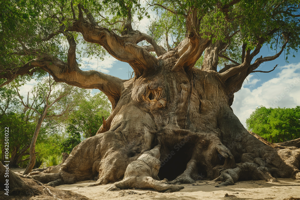 baobab on a savannah in Africa on sunny day, generative AI