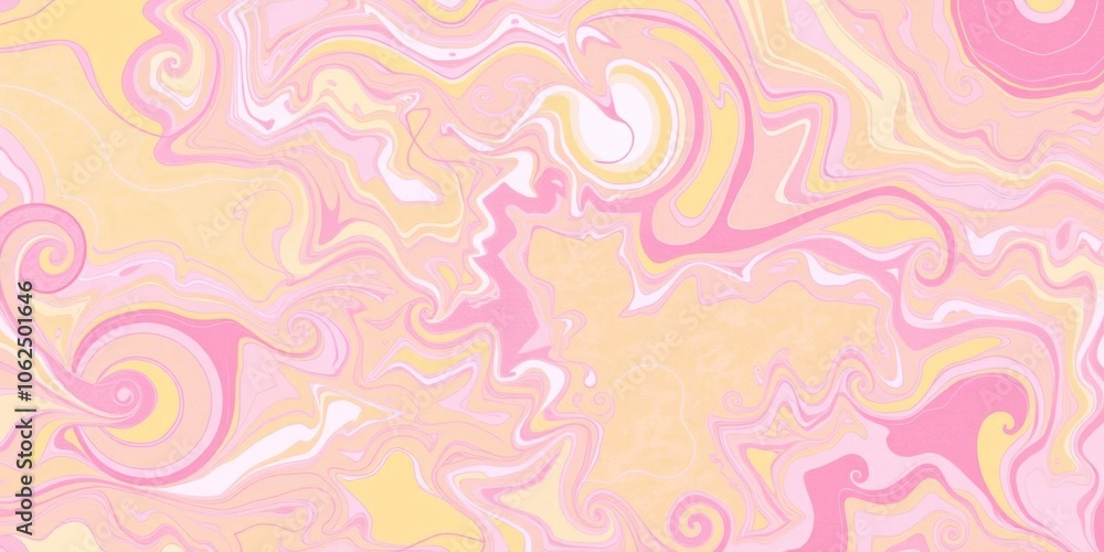 Abstract pink and yellow marble background with swirling patterns, texture, swirl