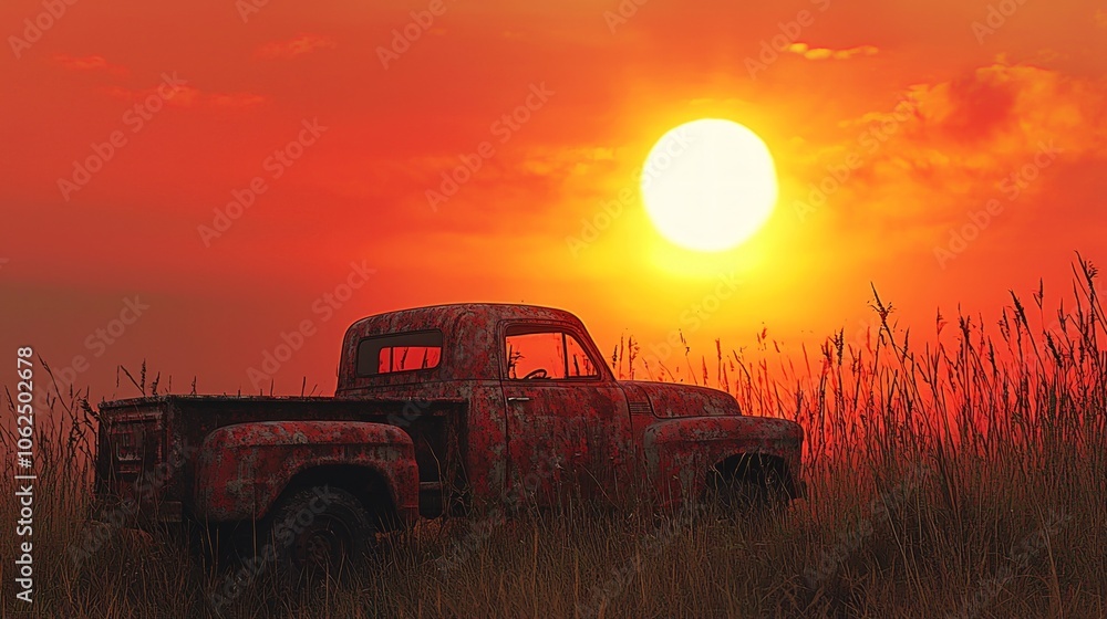 Fototapeta premium Rustic Truck Against a Stunning Sunset Sky