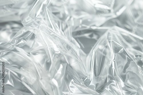 Photo of Crumpled sheet of polythene plastic wrap. Background texture for backdrops or mapping