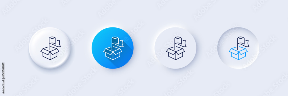 Flag line icon. Neumorphic, Blue gradient, 3d pin buttons. Delivery location sign. Package destination symbol. Line icons. Neumorphic buttons with outline signs. Vector Flag line icon. Neumorphic, Blue gradient, 3d pin buttons. Delivery location sign. Package destination symbol. Line icons. Neumorphic buttons with outline signs. Vector