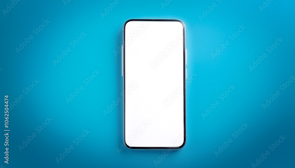 Smartphone with bright white screen, background concept isolated on light blue background Smartphone with bright white screen, background concept isolated on light blue background