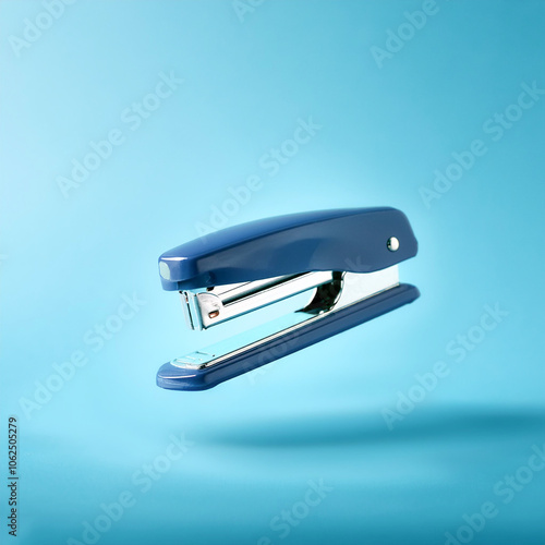 Stapler floating or flying isolated on light blue background