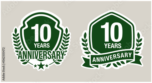 10 years anniversary icon or logo set. Vintage birthday banner design. 10th anniversary jubilee celebration badge or label collection. Vector illustration.