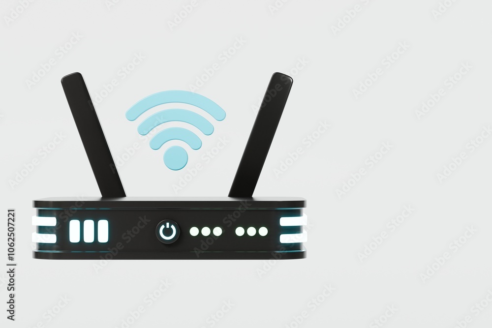3D Realistic Wireless Internet Router with antennas icon. Minimal Cartoon digital wireless modem hotspot on isolated white background Wi-Fi hotspot zone. Wireless Modem for 4G or 5G concept. 3D Render 3D Realistic Wireless Internet Router with antennas icon. Minimal Cartoon digital wireless modem hotspot on isolated white background Wi-Fi hotspot zone. Wireless Modem for 4G or 5G concept. 3D Render