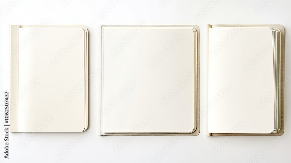 Blank Notebooks Arranged Neatly on a White Surface for Creative Use Generative AI Blank Notebooks Arranged Neatly on a White Surface for Creative Use Generative AI