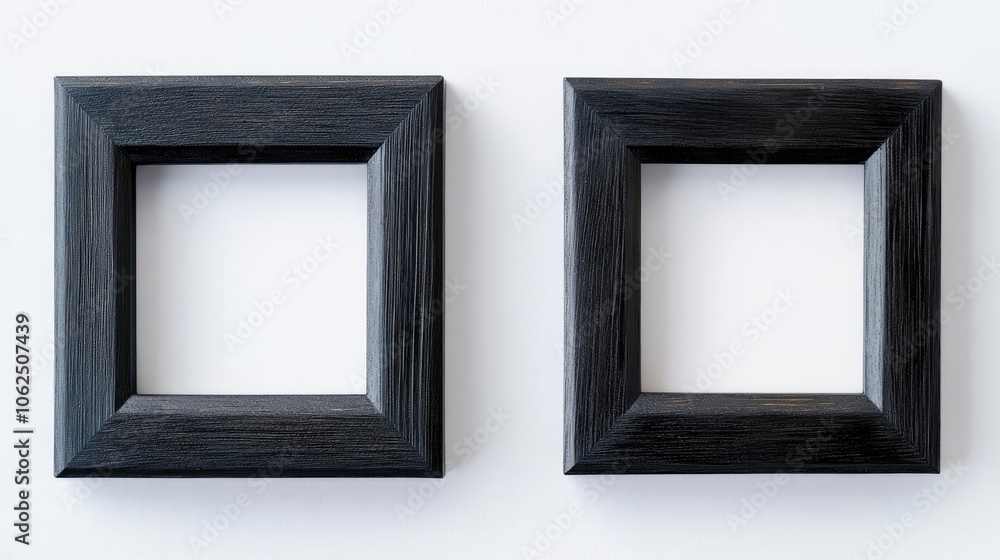 Black Wooden Square Picture Frames Displayed on a White Wall Generative AI Black Wooden Square Picture Frames Displayed on a White Wall Generative AI