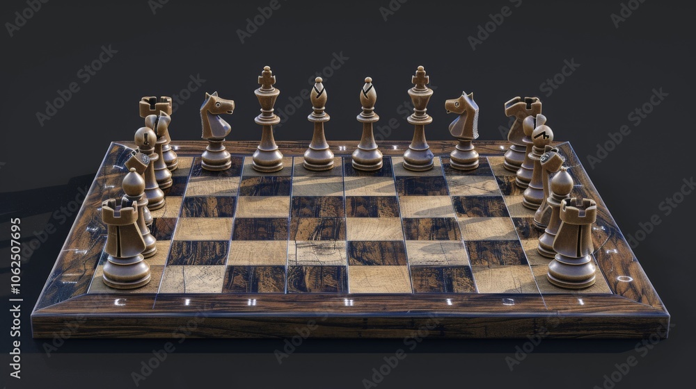 Classic chessboard with pieces set up, capturing strategy and games Classic chessboard with pieces set up, capturing strategy and games