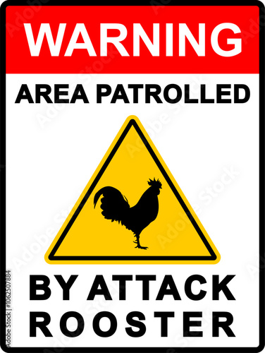 Warning Sign Sticker Template with Rooster Icon, Red and Black Design for Information and Attention, Vector Illustration Isolated on White, Editable EPS File for Safety Alerts