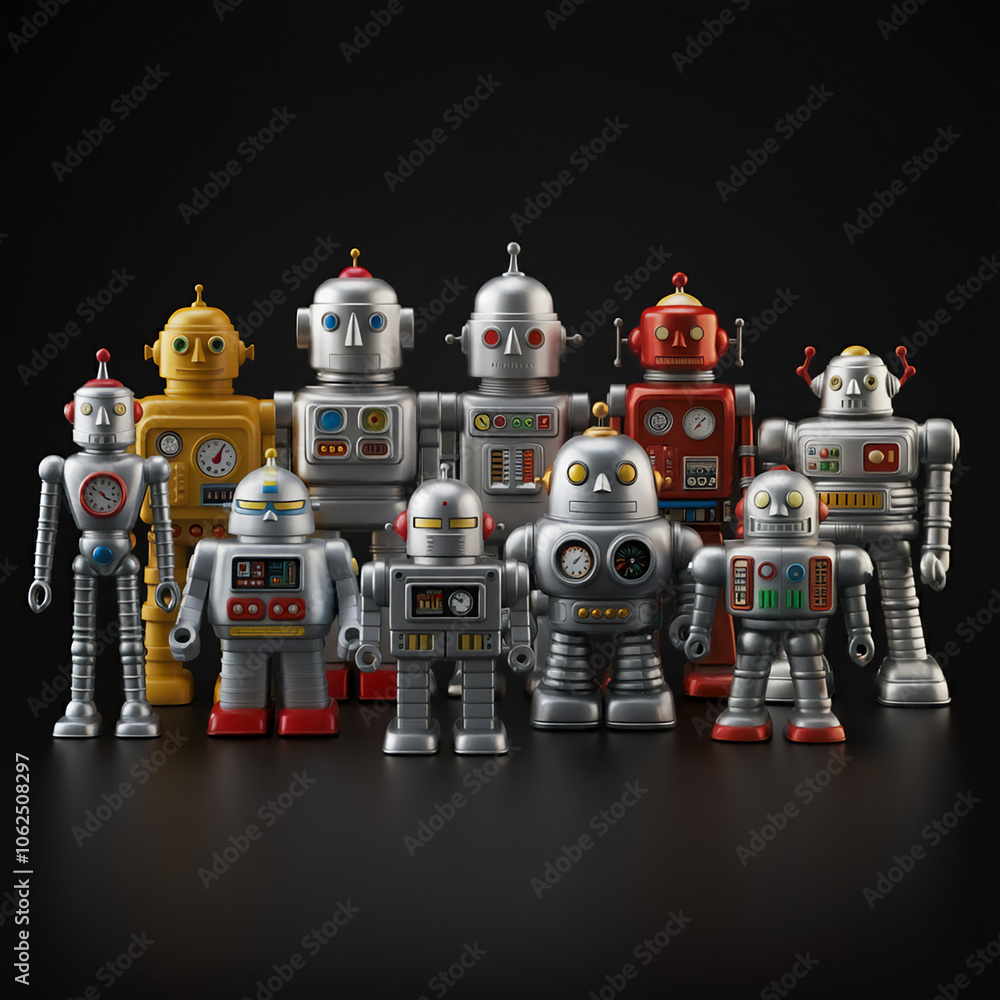 Fototapeta premium image of toy robots has been created on a transparent background