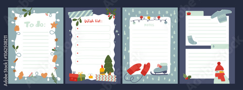 Christmas notepad pages, cute wish letter, to-do list to Santa Claus cartoon vector illustration