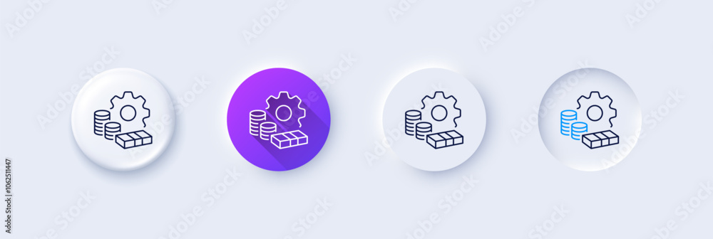 Money line icon. Neumorphic, Purple gradient, 3d pin buttons. Transfer payment sign. Bank account maintenance symbol. Line icons. Neumorphic buttons with outline signs. Vector Money line icon. Neumorphic, Purple gradient, 3d pin buttons. Transfer payment sign. Bank account maintenance symbol. Line icons. Neumorphic buttons with outline signs. Vector