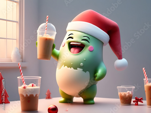 Cute animated Christmas holiday boba photo