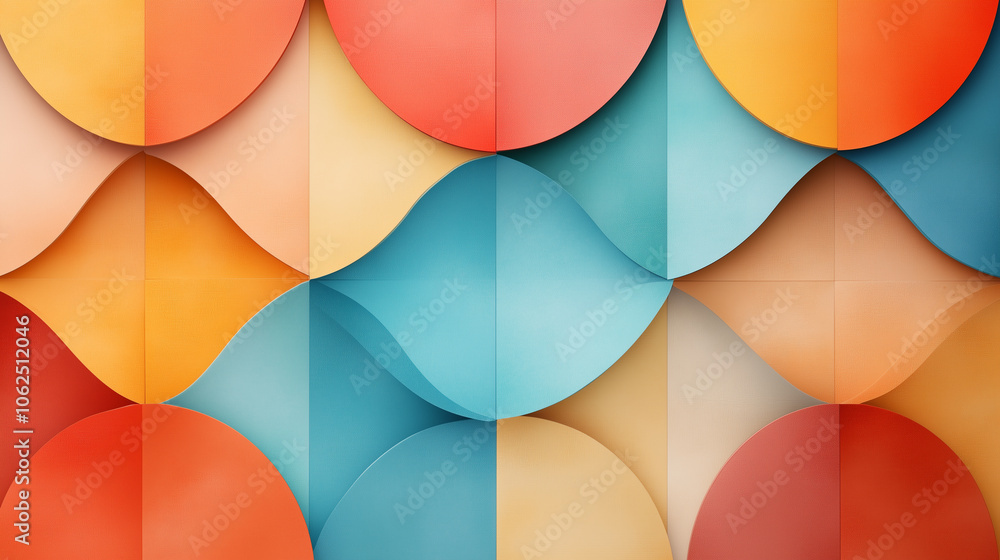 Colorful geometric shapes create vibrant and dynamic pattern, showcasing blend of warm and cool tones. This abstract design adds modern touch to any space. Colorful geometric shapes create vibrant and dynamic pattern, showcasing blend of warm and cool tones. This abstract design adds modern touch to any space.