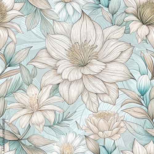 Elegant floral pattern with vintage botanical design in pastel colors