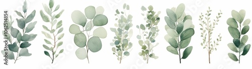 Watercolor Illustration of Greenery Branches with Delicate Leaves