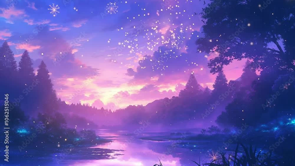 Fantasy Lake Sunset Seamless Looping Anime Background Animation Fantasy Lake Sunset Seamless Looping Anime Background Animation
