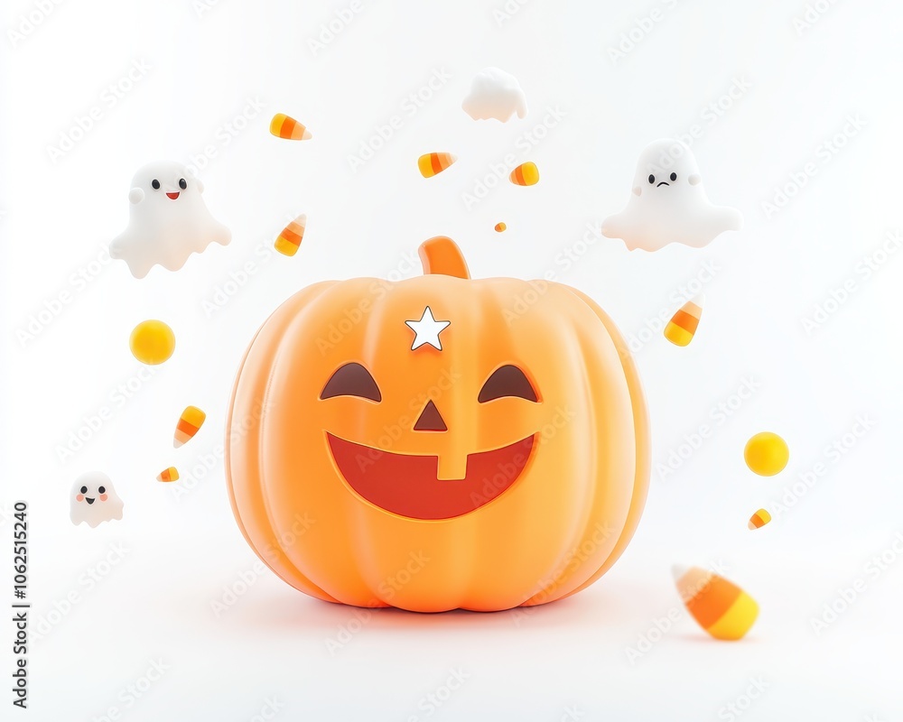 Smiling Jack-O-Lantern with Ghosts and Candy Corn Smiling Jack-O-Lantern with Ghosts and Candy Corn