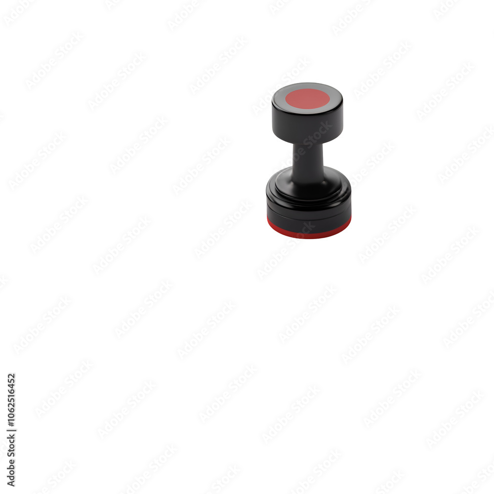 A simple black rubber stamp with a red circular pad, ideal for marking documents or artwork. A simple black rubber stamp with a red circular pad, ideal for marking documents or artwork.