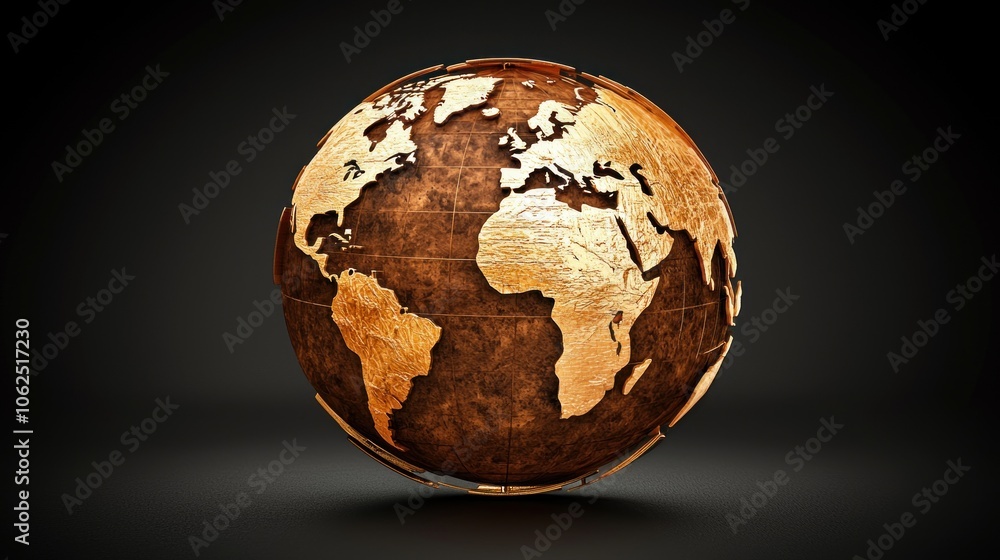 Explore the world through a detailed globe icon representing global business headquarters at high Explore the world through a detailed globe icon representing global business headquarters at high