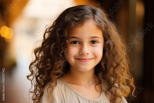 Portrait of a cute little girl with curly hair looking at camera