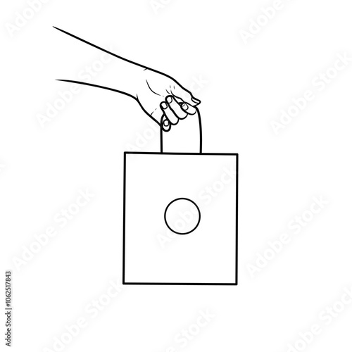 vector image of a hand holding a paper bag