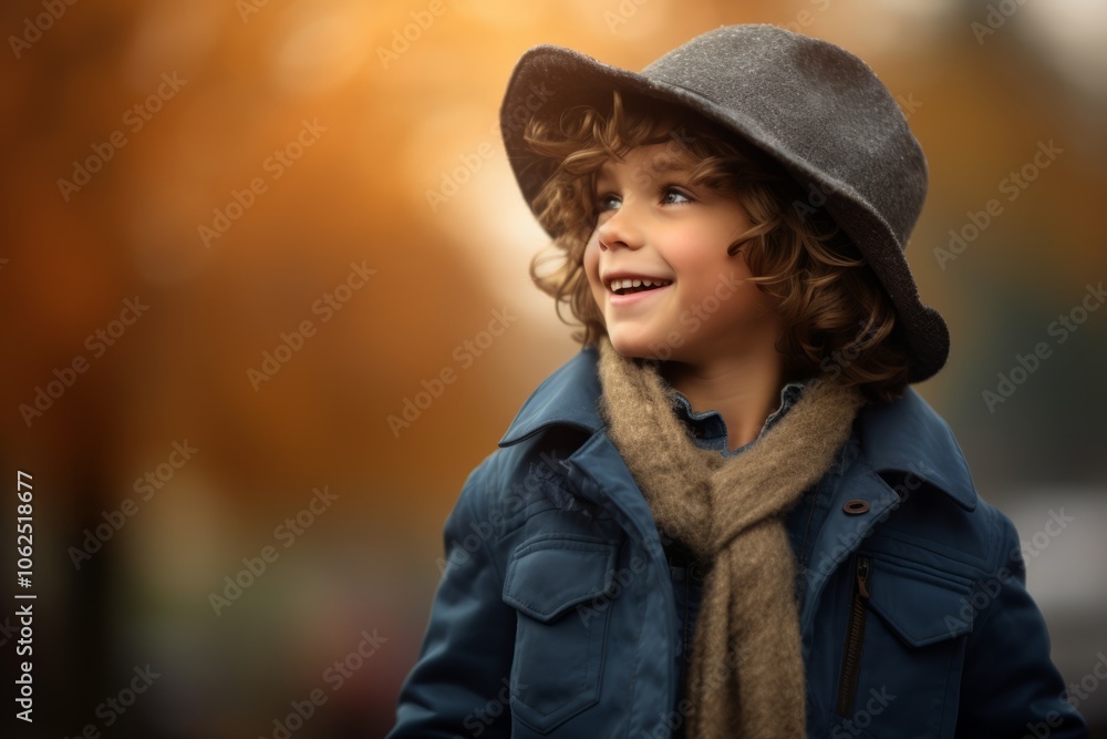Portrait of a cute little boy in a hat and coat on the street Portrait of a cute little boy in a hat and coat on the street