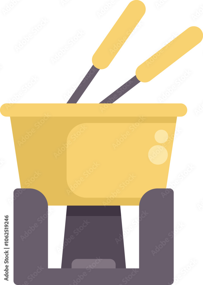 This vector illustration shows a yellow fondue set with two forks, ready for a delicious meal This vector illustration shows a yellow fondue set with two forks, ready for a delicious meal