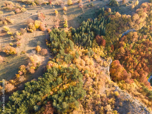 Autumn view of Rhodope mountain near village of Borovo, Bulgaria photo