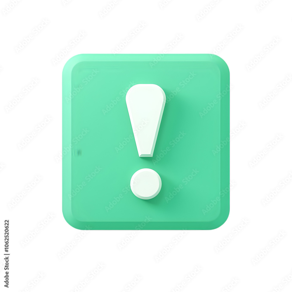Minimalist green square report icon with an exclamation point in the center, isolated on white background Minimalist green square report icon with an exclamation point in the center, isolated on white background