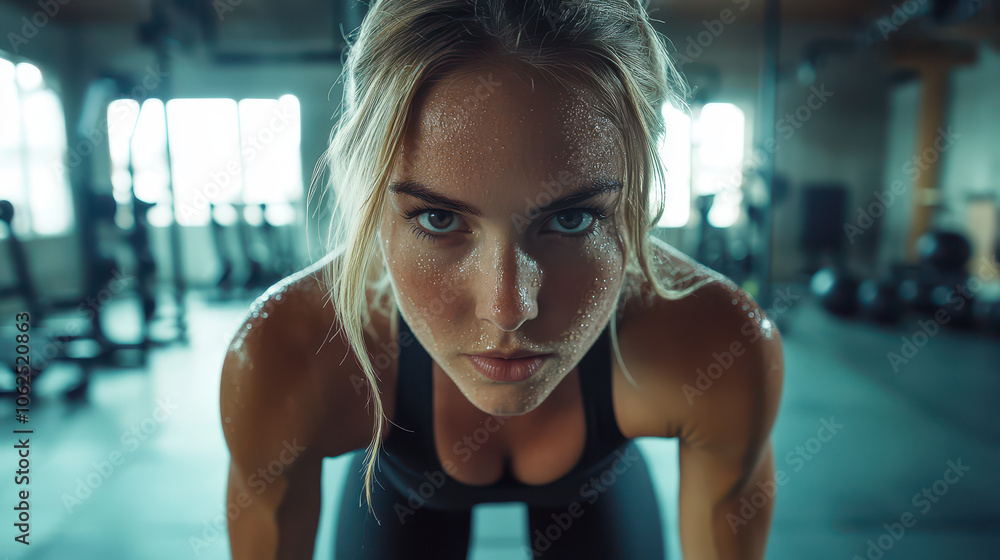 High-Intensity Workout Moment: Woman Mid-Jump in Black Shorts, Gym Background High-Intensity Workout Moment: Woman Mid-Jump in Black Shorts, Gym Background