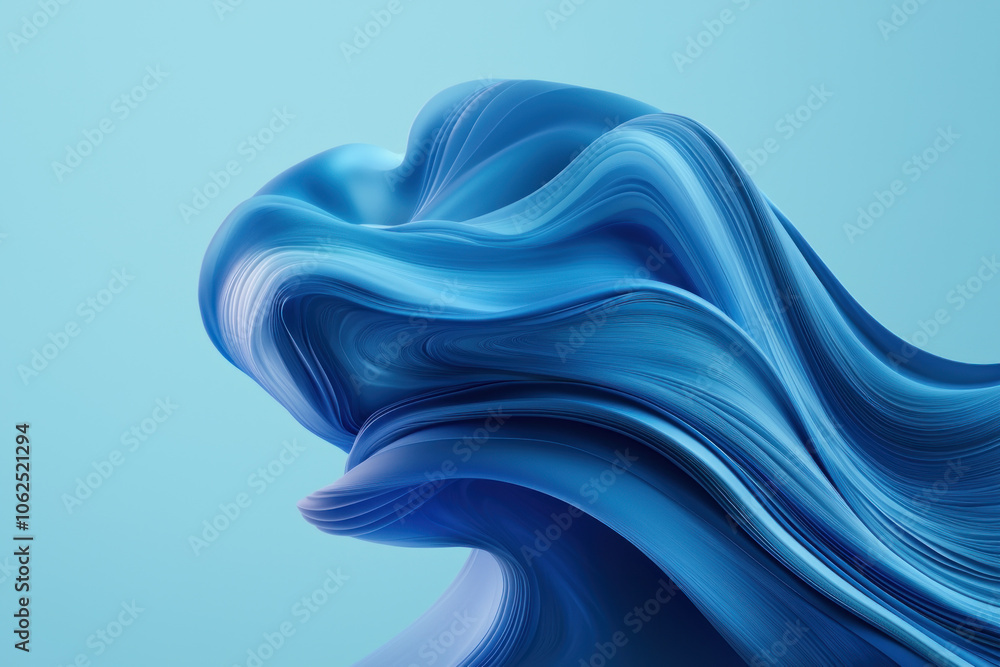 Obraz premium blue toned minimalist abstract design with sweeping curves evokes calmness.