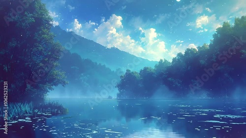Wallpaper Mural Serene Night Sky Lake Seamless Loop Anime Video Background Torontodigital.ca