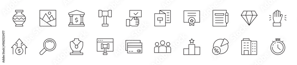 Set of auction icons. 20 sets of auction icons. Auction icons. Simple line auction icons
Set of auction icons. 20 sets of auction icons. Auction icons. Simple line auction icons