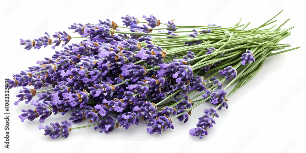 A bunch of fresh lavender flowers arranged aesthetically. A bunch of fresh lavender flowers arranged aesthetically.