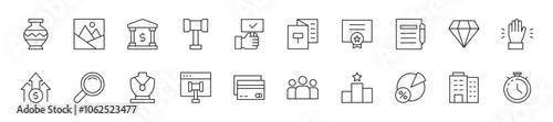 Set of auction icons. 20 sets of auction icons. Auction icons. Simple line auction icons	

