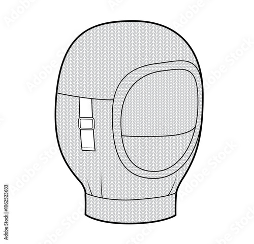 Balaclava Hat. Winter Knitted Head Fashion accessory cap clothing technical illustration. Vector headgear for Men, women, unisex style, flat template CAD mockup sketch outline isolated