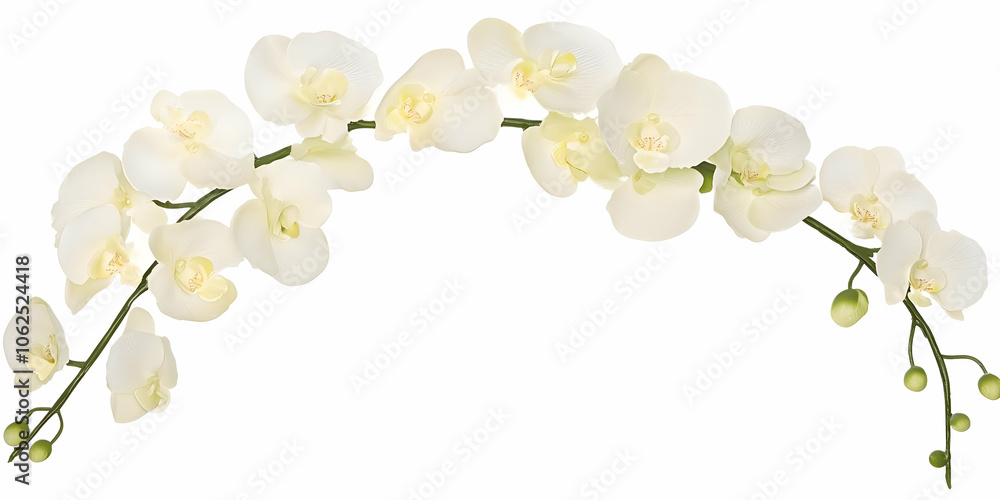 A delicate arrangement of white orchids creating an elegant floral display. A delicate arrangement of white orchids creating an elegant floral display.